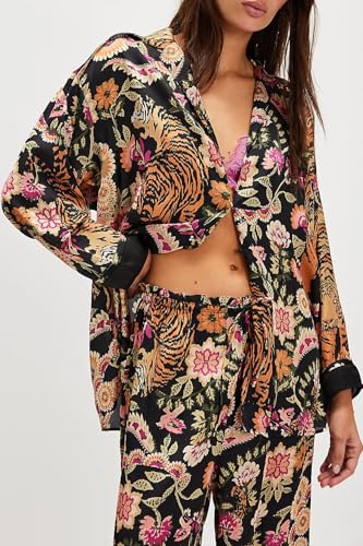 LILTWIST Silk Satin Pajamas Set for Women 2 Piece Floral Pjs Wide Leg Lounge Pants Set Long Sleeve Button down Pj Shirts Set2