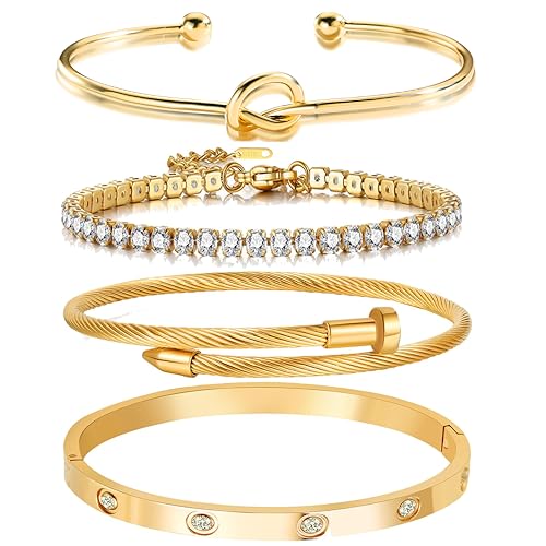 18K Nail Bracelet Bangle Bracelet Set ，Zircon Bracelet Open Bracelet For Women，Christmas Gifts For Women