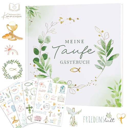 BOFUNX Gästebuch Meine Taufe Jungen Mädchen 60 Seiten Erinnerungsbuch Taufe Taufbuch für Junge Mädchen mit 4 Blätter Stickerbögen für Taufgeschenk Taufalbum Taufe Partydeko Taufe Geschenk