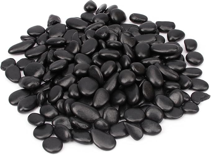 20 lbs Black Pebbles for Indoor Plants, 1-2Inch Natural River Rocks for Aquarium, High Polished Decorative Stones for Vase Filler Fish Tank Landscaping Garden