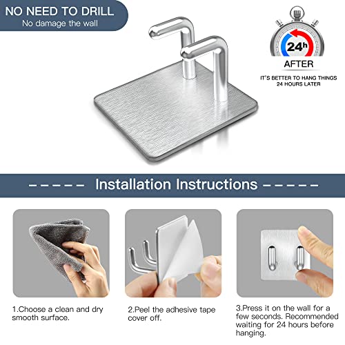 Haken Selbstklebend Handtuchhaken 3 Stück, Edelstahl Rasierer Halterung Dusche Wandhaken Ohne Bohren Klebehaken Handtuchhalter für Bad Toilette Küche Büro, Silber - Image 7