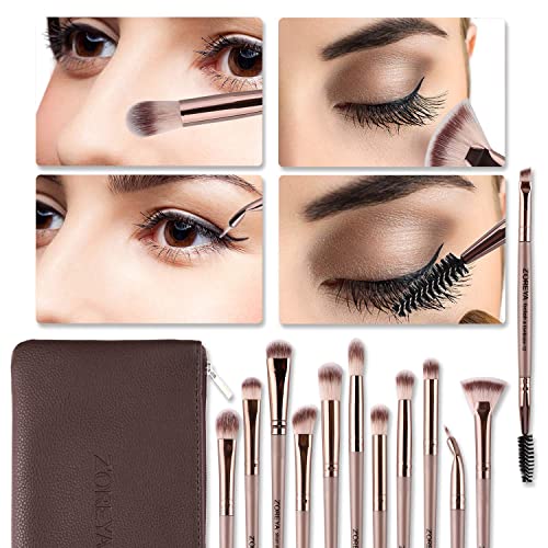 Zoreya Eye Makeup Brushes, 12 Pcs Professional Eye Brush Set Eyeshadow, Eyebrow, Blending, Fan, Eyelash Brushes Set With Carrying Bag (Champagne Gold)1 #TOP5