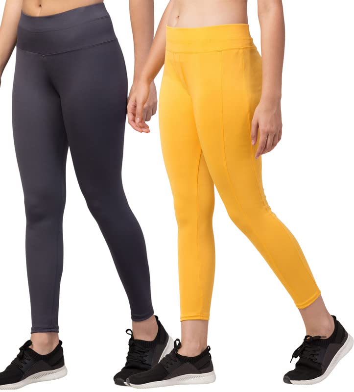 Image of BLUECON Gym wear Leggings Ankle Length Workout Pants | Stretchable Tights | Mid Waist Sports Fitness Yoga Track Pants for Girls & Women (Pack of 2)