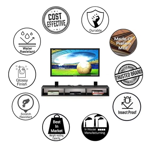 Image of Dime Store Wooden Wall Mounted Floating TV Stand /TV Entertainment Unit /TV Cabinet with Rack for Set Top Box & Decorative Objects /TV Stand for Living Room (Black, 32x5x8 inch)