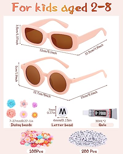 Kanayu 318 Pcs Kids Sunglasses DIY Kit Include 16 Pairs Daisy Sunglasses for Kids with 200 Random Letter Beads 100 Daisy Charms Floral Beads and 2 Glues for Toddler Girls Boys Birthday Party2