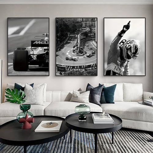 Uixxducc Lot de 3 affiches vintage de course de voitures, décoration murale pour salon et chambre à coucher, images noir et blanc d'extrêmes sports de...