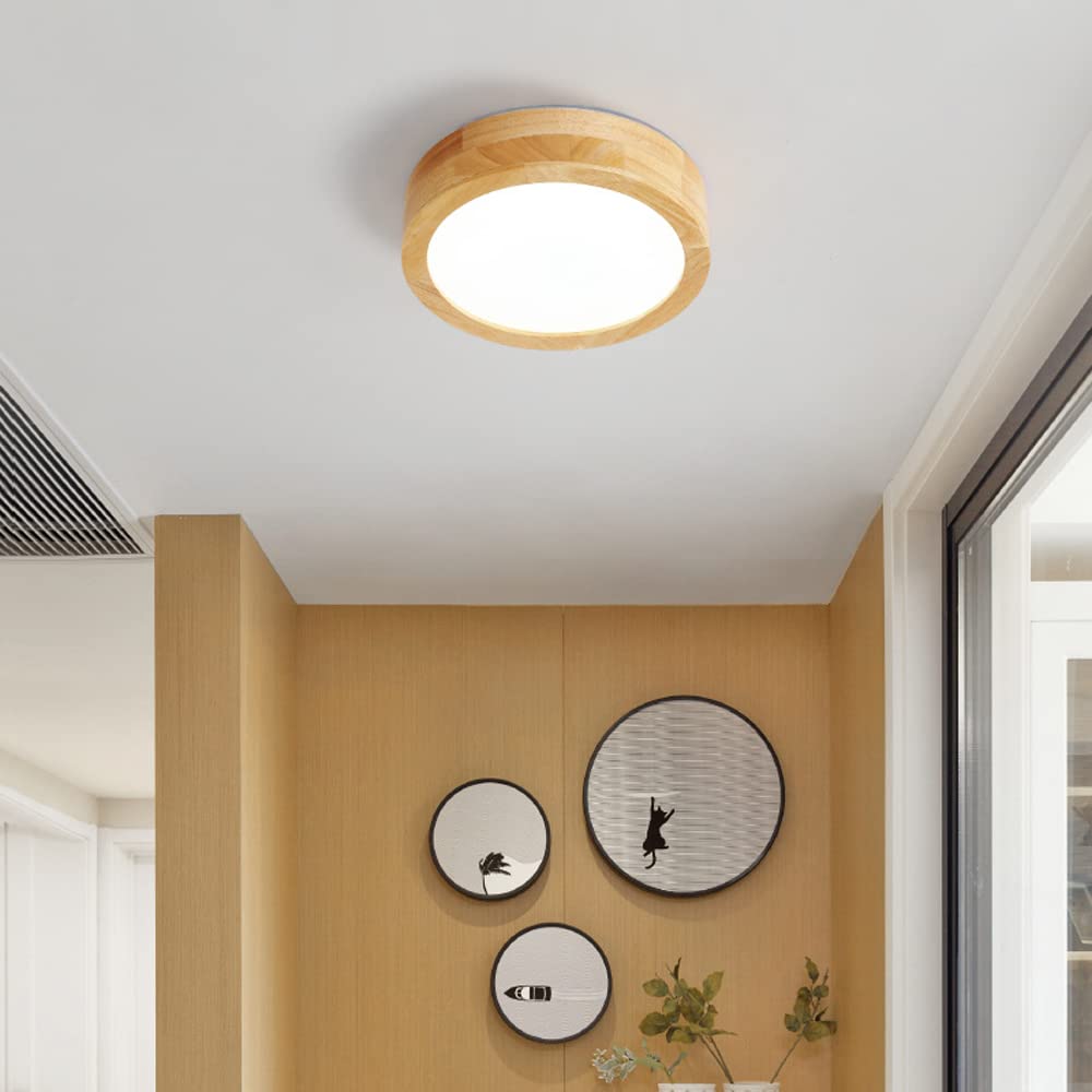 LED Deckenlampe mit Bewegungsmelder 12W - Holz Deckenleuchte mit Bewegungssensor Sensor und Dämmerungssensor - Wood Deckenbeleuchtung für Flur, Treppe, Veranda, Garage, Korridor, Balkon, Keller