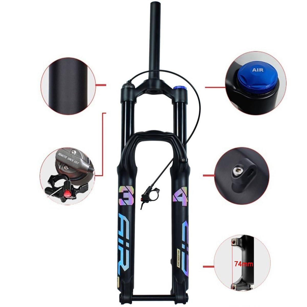 XC widelec amortyzowany pneumatyczny 27,5/29", 1-1/8", prosty widelec rowerowy MTB, oś wtykowa 15 x 100 mm, duże ugięcie sprężyny 160 mm, ramię tłumiące, sterowanie ciągiem drutu