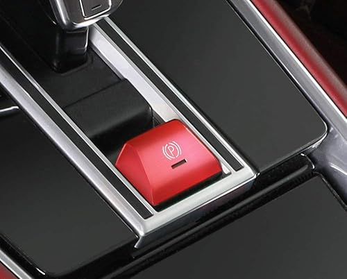 Miniatura 8 de iJDMTOY Cubierta decorativa de botón de liberación de freno de mano de aluminio rojo deportivo compatible con Porsche 2017 en adelante Panamera,
