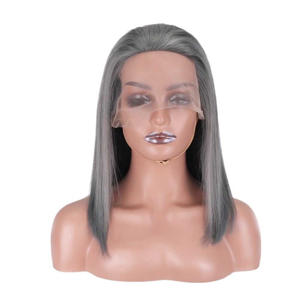 Wigs Szary 13x4 Przezroczysty HD Koronki Bob Wigs Proste ludzkie włosy 180 Gęstość Bezklejowy Bob Wig dla kobiet Peruki (16 cali)