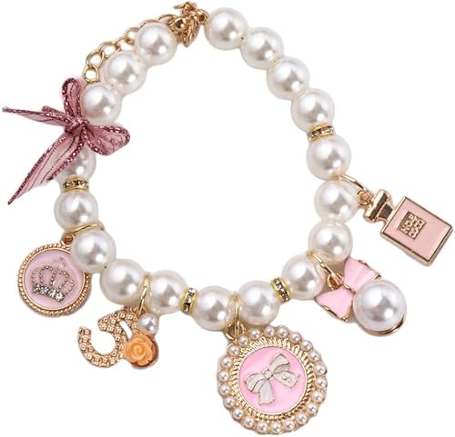 Collar de perlas para perro y gato correa para el cuello de perlas de gato diamantes de imitación de cristal dijes para perlas para perros gatos