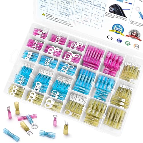 Image of TICONN 400 Pcs Heat Shrink Wire Connectors, Marine Crimp Ring Terminal Kit | Waterproof Seal, Corrosion Resistant Thick Tinned Copper, 3:1 Heat Shrink, Color-Coded Identification, Auto & Marine Use