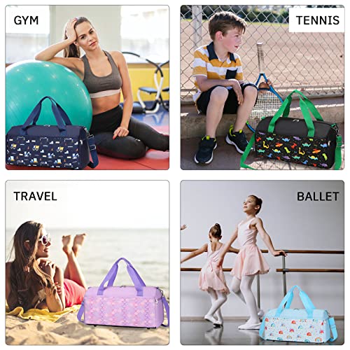 Mygreen Girls Dance Bag Gymnastics Gym Bag Kids Duffle Bag Rainbow Overnight Travel Bag with Shoe Compartments Sports Ballet Bag Teens Weekender Sleepover Carry On Bag Light Blue3
