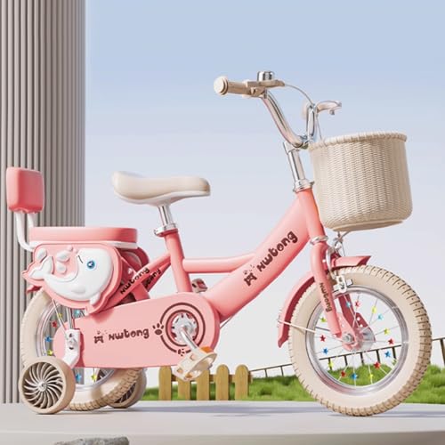 Bicicleta Bicicleta Infantil For Niñas De 12 A 20 Pulgadas, con Serpentinas, Timbre Y Cesta, Asiento Trasero Y Barandilla, Pedales. Juguetes(Rose,16inch)