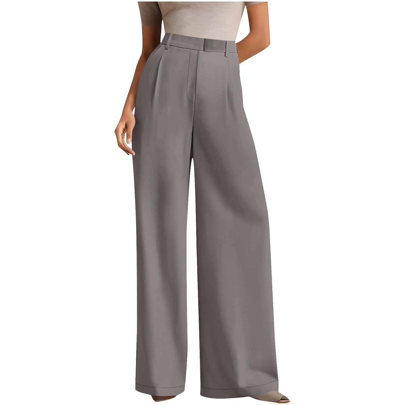 Wide Leg Pants Woman High Waisted Casual Slacks Business Palazzo Trousers Pleated Front Loose Work Pant with Pockets