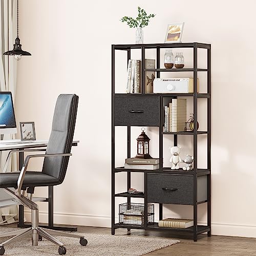 YITAHOME-Libreria-libreria-a-7-ripiani-con-cassetti-da-pavimento-scaffale-industriale-con-telaio-in-acciaio-per-soggiorno-ufficio-studio-corridoio-cucina-nero