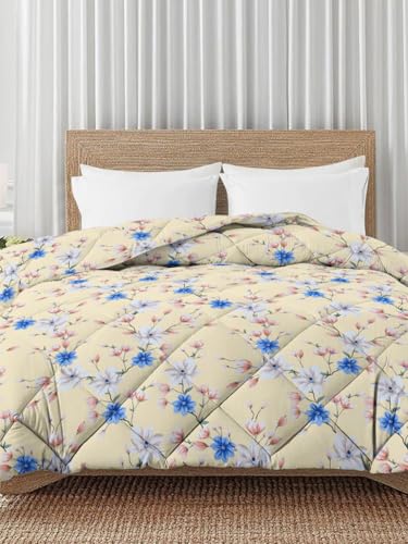 Image of HOMEKART 220 GSM Premium Reversible Microfiber AC Comforter for Single Bed | Soft, Lightweight & Breathable All-Season 3-Layer Quilted Blanket (150 cm x 225 cm, Floral, Pista and Blue)
