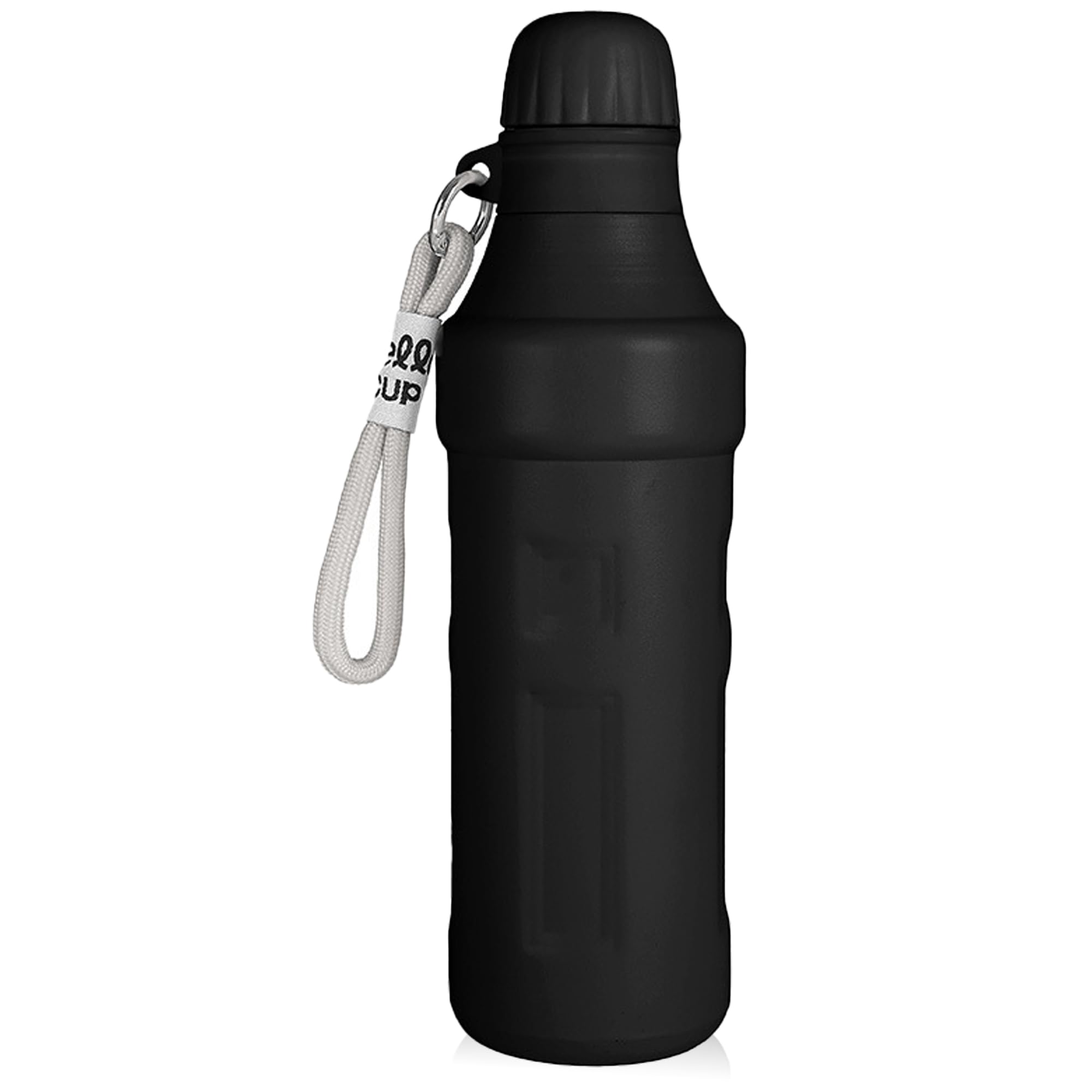 Insulated Water Bottle, 500ml/17oz Stainless Steel Double Wall Metal Leak Proof Vacuum Flask for Keep Hot & Cold, Reusable Thermal Flask with Lanyard, Thermal Bottle for Travel Sports Gym (Black)