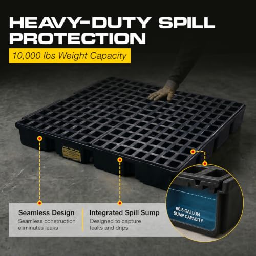 Image of Eagle Square 4 Drum Spill Containment Pallet with Drain, Made in USA, Black