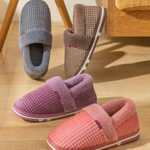 Premium Comfort Thermal Closed Back Grid Non Slip Women's Fuzzy House Slippers Indoor Soft Warm Shoes Cushion Sole4