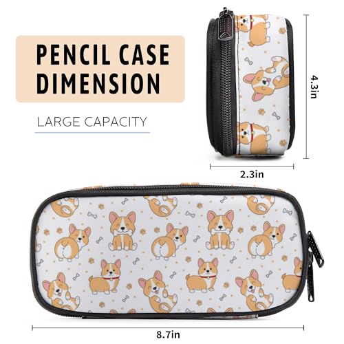 Image of Corgi Pencil Case, Large Capacity Pen Pencil Case for Boys Girls Teen, Kids 3 Compartments Multifunction Pencil Box with Zipper Organizer, Pencil Pouch for Back to School Students