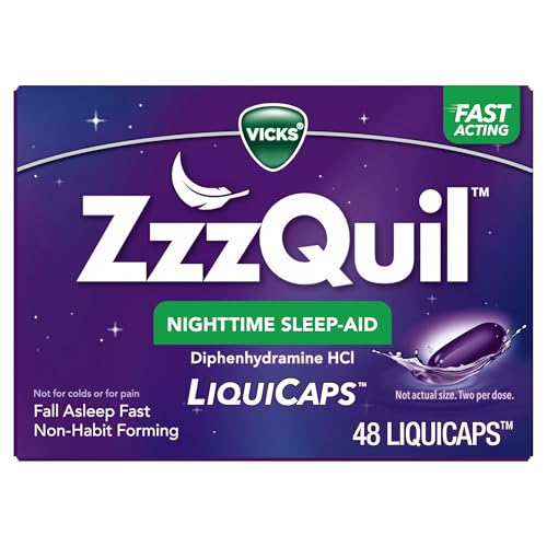 Image of ZzzQuil, Nighttime Sleep Aid LiquiCaps, 25 mg Diphenhydramine HCl, No.1 Sleep-Aid Brand, Non-Habit Forming, Fall Asleep Fast, 48 Count