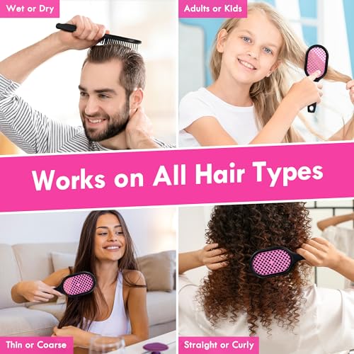Vented Detangling Hair Brush - 2 Pack for Effortless Tangle Removal - Ultra-Soft Bristles for All Hair Types - Black & Pink