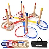 PACEARTH Ring Toss Game for Adults and Kids, Yard Games Outdoor Games for Adults and Family -7 Pegs and Carry Bag Included, Children Gift, for Family and Party