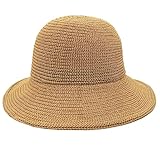 Beurlike Woven Staw Bucket Hats for Women Wide Brim Packable Foldable Crochet Beach Sun Hat for Summer Vacation(Khaki)