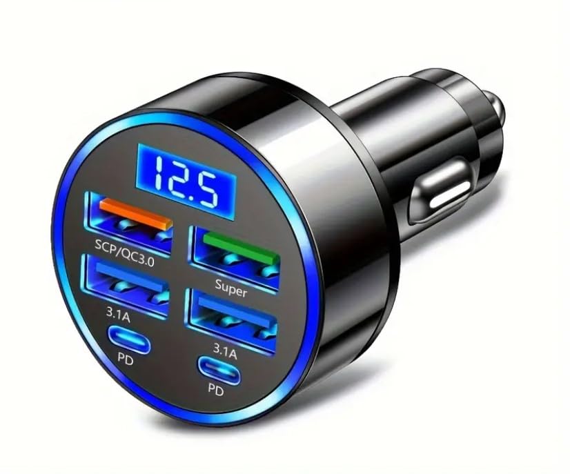 Sponsored Ad – Car USB Charger 6-in-1, 30-Min Super Fast Charging, 6-Port Cigarette Lighter Adapter 12-24V, 2 PD + QC3.0, 4 USB Ports, Digital Voltage Display, Universal for iPhone iPad Pro Samsung Galaxy Pixel