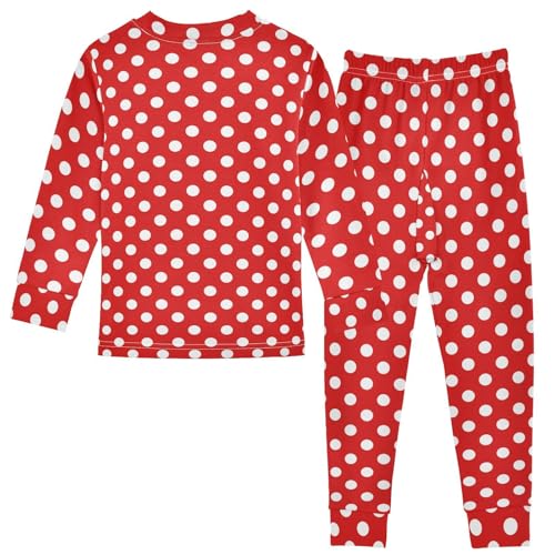 ALAZA Polka Dot Red White 2 Piece Pajama Set Long Sleeve Top and Pants Sleepwear Unisex2