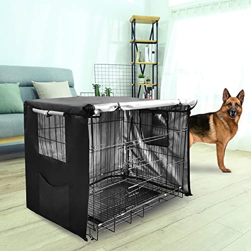 Wlbingluo Dog Crate Cover 49 Inches, Pet Kennel Cover For Wire Crate, With 2 Door, Pockets And 3 Mesh Windows, Fit For Wire Dog Cage, 420D Oxford Fabric Durable Waterproof & Windproof Indoor/Outdoor #TOP5