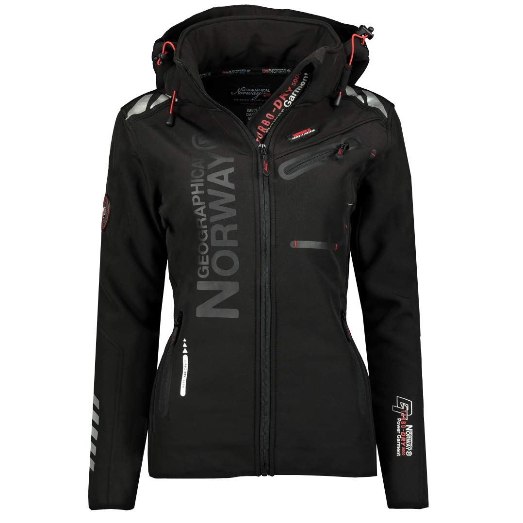 Geographical Norway Women's Black/Black ’S Softshell Functional Outdoor Jacket, Rain Jacket, Sports Jacket, M