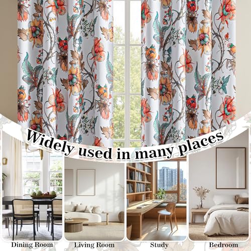 Image of MYSKY HOME 95% Blackout Floral Curtains & Drapes 84 inches Long for Living Room Bedroom Botanical Thermal Insulated Light Blocking Grommet Country Window Panels, 2 Pcs, Greyish White, 52 inch Wide