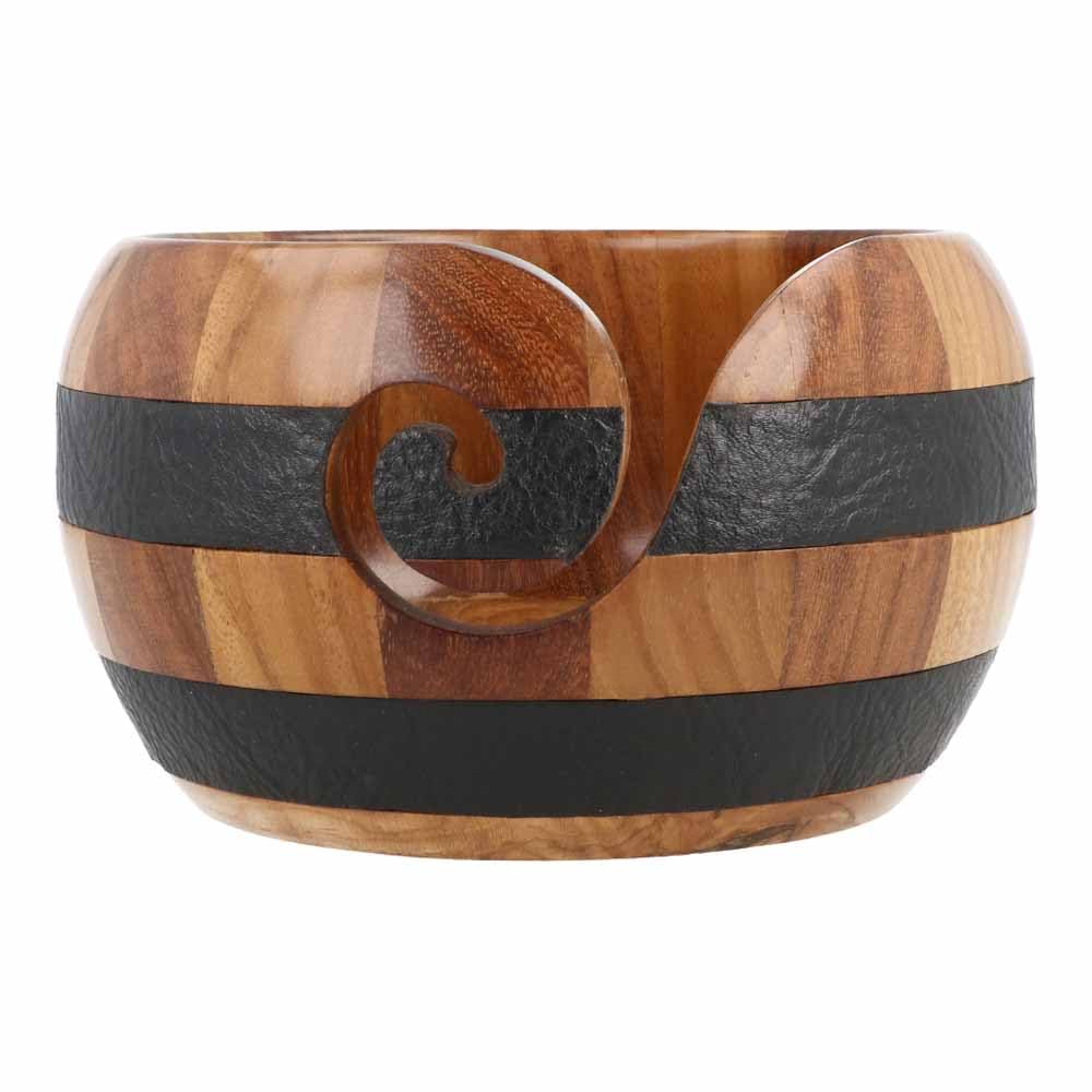 Scheepjes - Scheepjes Teak-Rosewood and Leather Polished (15x9cm) Handmade Yarn Bowl for Crocheting and Knitting Craft Projects - 1 Piece