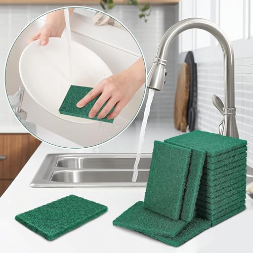 Image of Green Scrubbing Pads - Reusable Heavy Duty Scrub Pads for Household Cleaning, Dishwashing, Kitchen, Pots, Pans & Metal Grills