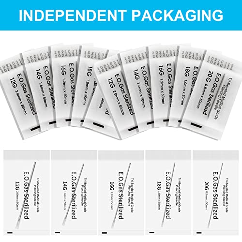 Lyuxzad Ear Nose Piercing Catheter 50Pcs Mixed Piercing Catheter 12G 14G 16G 18G and 20G Hollow Piercing for Ear Nose Navel Belly Nipple Lip Tongue Piercing Kits Piercing Tools (Mixed-50pcs)