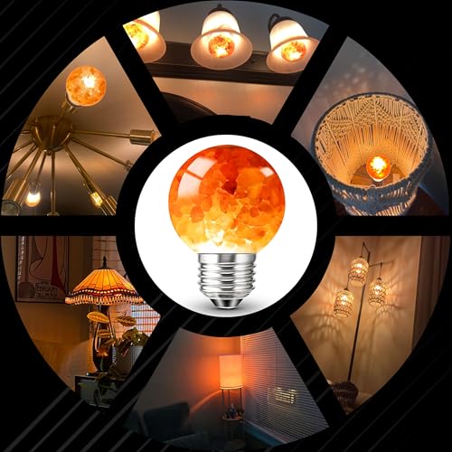 Image of Himalayan Salt Lamp LED Light Bulbs, E26 2200K Warm Amber Pink, 3W Mood Lighting Night Light, E26 G45 Salt Rock Stress Relief Bulbs for Bedroom, Decor, Sleep Light, Non-Dimmable, 2pack