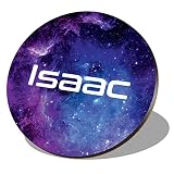 1 x sous-verre rond – Nom Isaac Space Universe Galaxy Stars Lettrage initiale avec dos en liège MDF brillant pour thé et café #261979