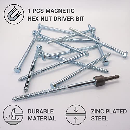 SKIR'CO (15 pcs) DIN 571 Zinc Plated Steel Hexagon Wood Screws M8 x 150 mm, Coach Screws, Hex Screw, Lag Bolts (With Magnetic Hex Bit) - Image 3