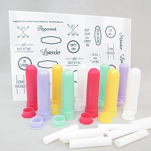 28 EO Talk Clear DIY Designer Stickers with 10 Empty Plastic Aromatherapy Inhalers By Rivertree Life