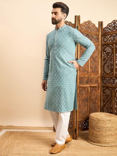 Image of Amazon Brand - Tavasya Men Rayon Blend Geometric Regular Kurta
