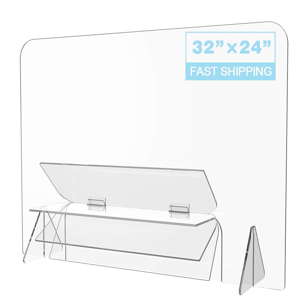 【Upgrated】Sneeze Guard, LeStore 32"x 24" Inch Acrylic Reception Protection Screen Guard Barrier Panel Shield with 6.3 Inch Tall Opening for Desk, Counter, Reception Table
