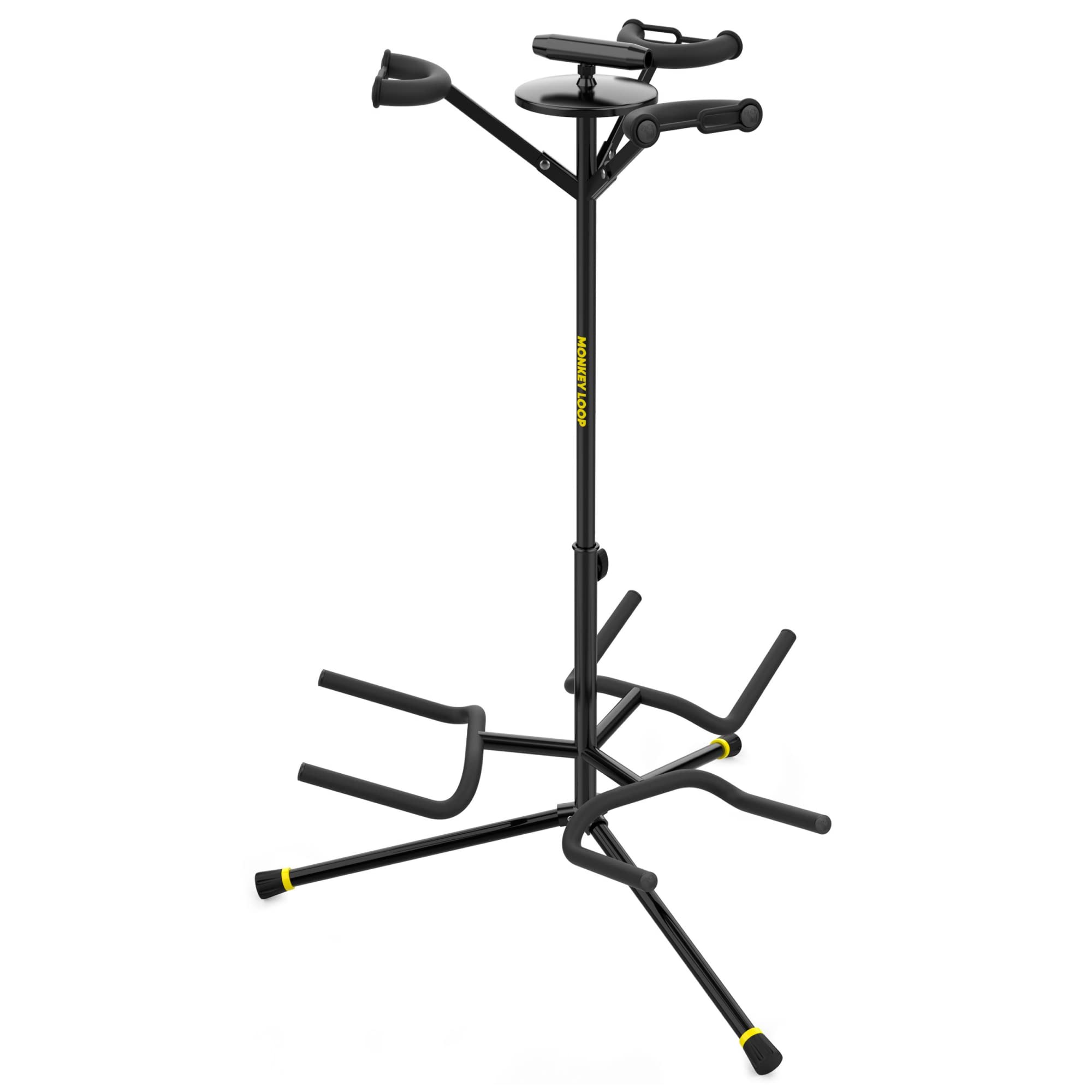 MONKEY LOOP Triple Prime - Universale Stand per 3 Chitarre o Bassi - Supporto da Terra per Chitarra Elettrica, Acustica e Basso Elettrico - Struttura Robusta - Regolabile in Altezza e Pieghevole