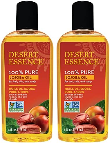 Desert Essence 100% Pure Jojoba Oil - 4 oz - 2 Pack - Moisturizes Body Skin & Cleanses Clogged Pores -Nourishes Hair and Scalp - Haircare & Skincare Essential Oil - Suitable for Sensitive Skin