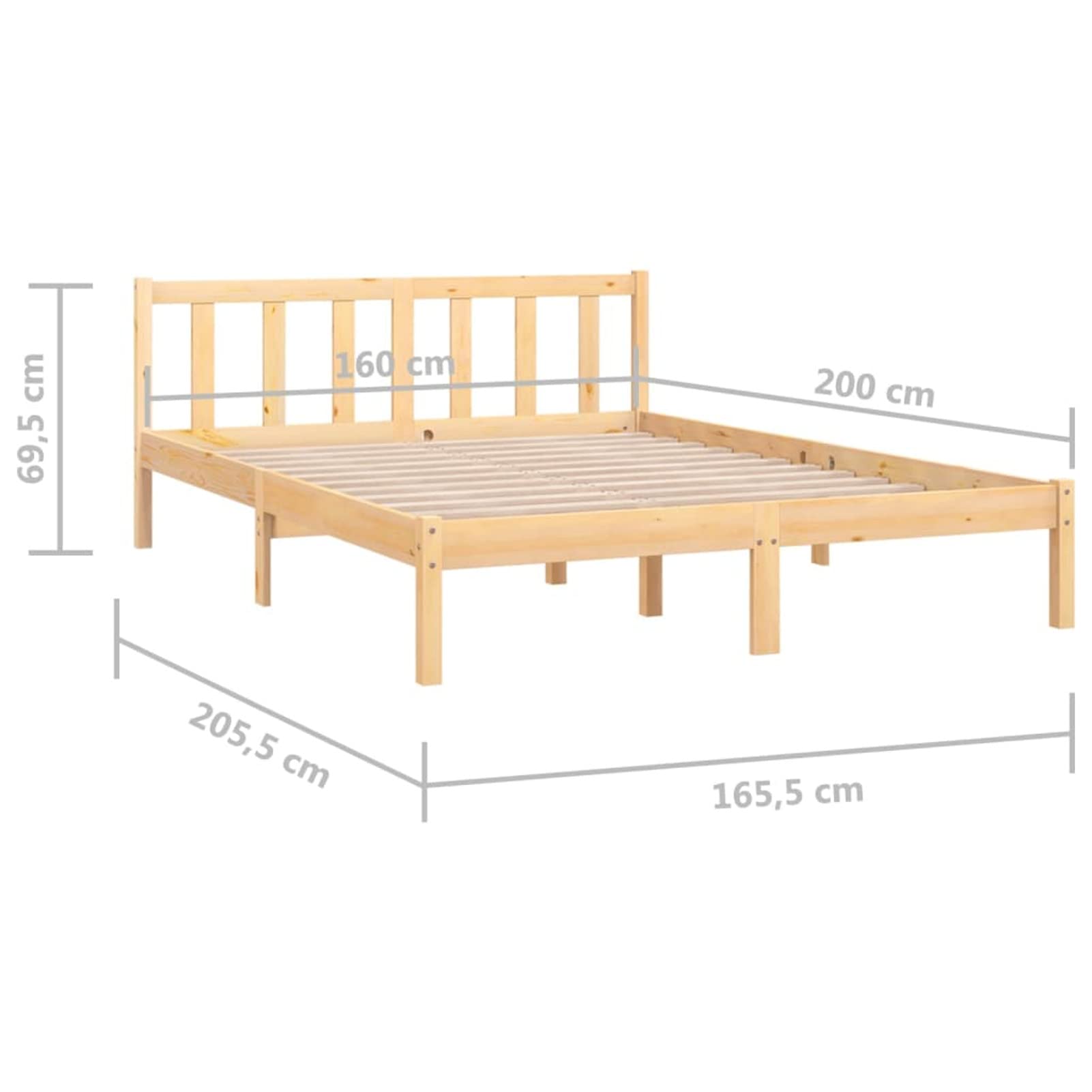 Rantry Letto in legno massiccio con testiera, rete a doghe matrimoniale/letto singolo, letto per ragazzi e ragazzi, 160 x 200 cm, per camera da letto, camera degli ospiti