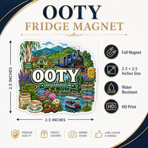 Image of Zesta Wooden Fridge Magnets Set | Refrigerator Decor Magnets for Kitchen | India Souvenir Fridge Magnet Collection | Wooden Magnet for Fridge Door Decoration (Ooty)
