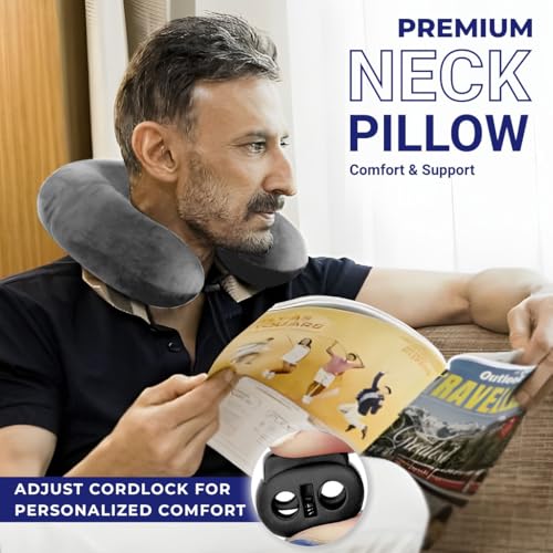 Image of Trajectory Travel Neck Pillow Rest Cushion for Travel and Sleeping in Plane Flight Car Train Airplane for Sleeping for Orthopedic Cervical Pain for Men & Women Grey