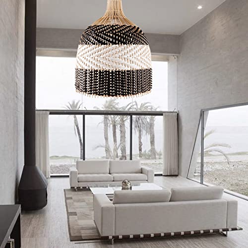 Littleglovo Rattan Pendant Light, Handmade Woven Pendant Light Fixtures for Kitchen Island, Bamboo Hanging Ceiling Light, Wicker Chandelier for Living Room Bedroom - 15.7" x 11.8" (Bulb Not Included) - Image 8