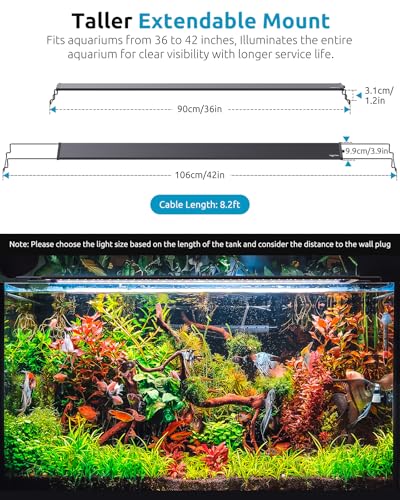 Image of SEAOURA Full Spectrum Aquarium Light, 24 /7 Custom Timer, Power-Off Memory, 36-42in 7-Row LED Fish Tank Lights, 8 Colors, 20 Brightness, Day & Night Cycle, Adjustable Mount for Freshwater Plant Growth